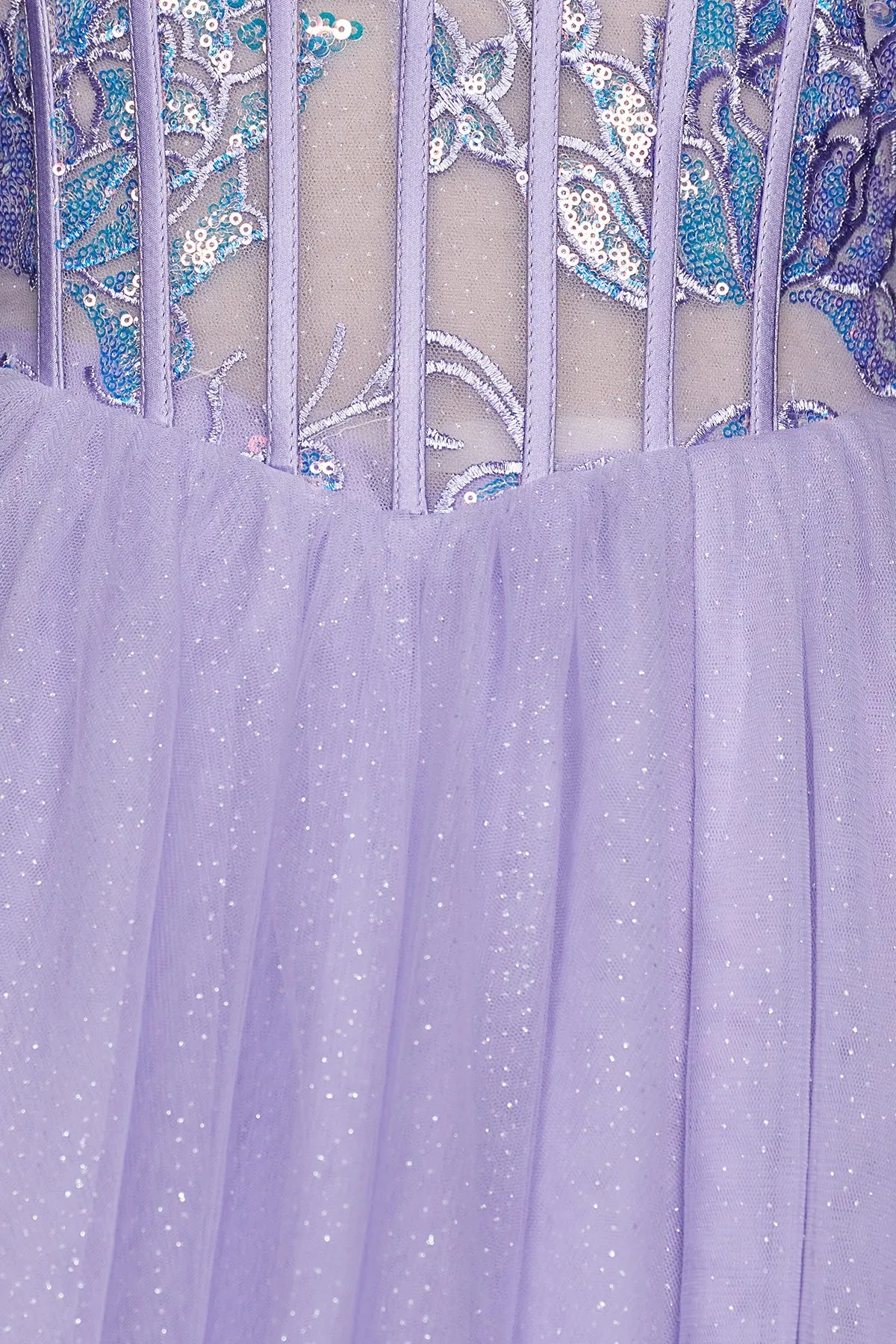 Ethereal Ballgown Strapless Beaded Tulle Lavender Floor-Length Prom Dress for Women