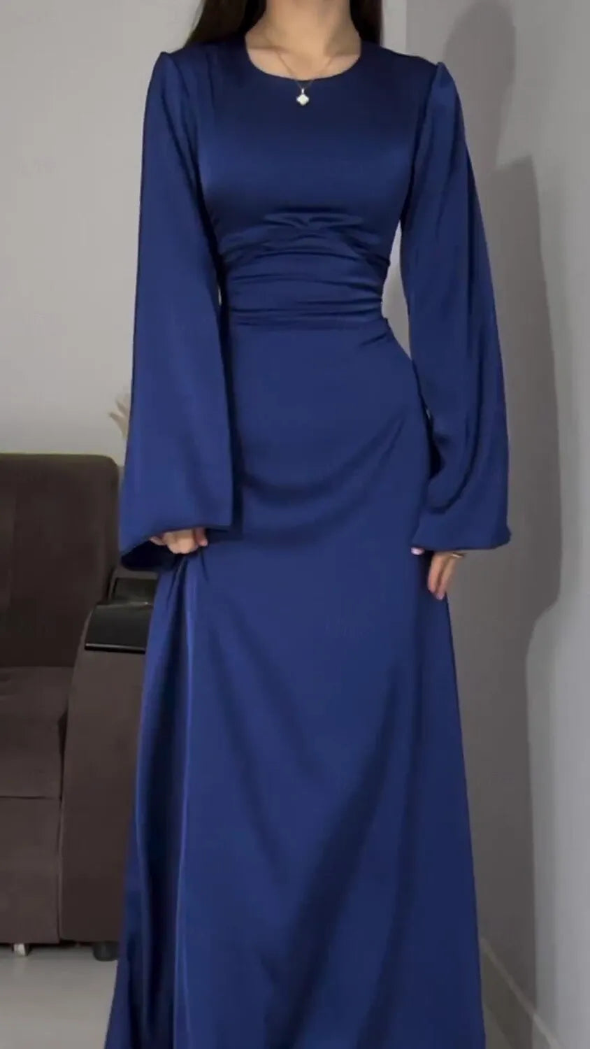 Ethereal Sheath Crew Neck Long Sleeve Ruched White Maxi Prom Dress for Women Custom