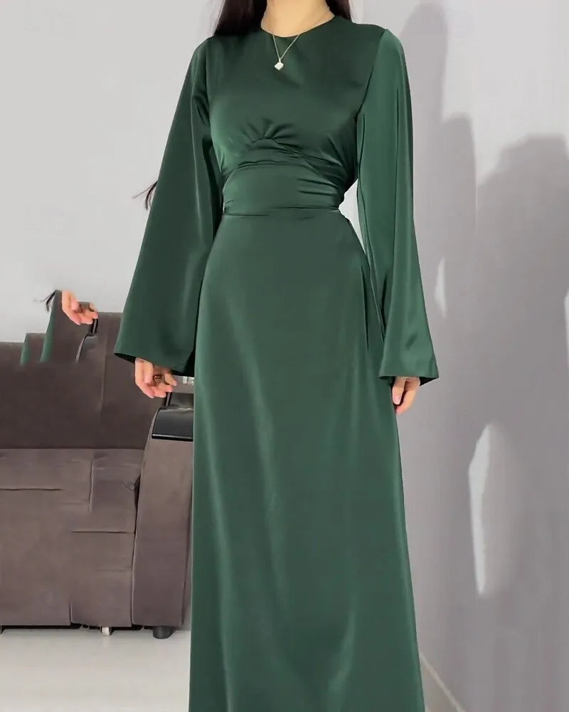 Ethereal Sheath Crew Neck Long Sleeve Ruched White Maxi Prom Dress for Women Custom