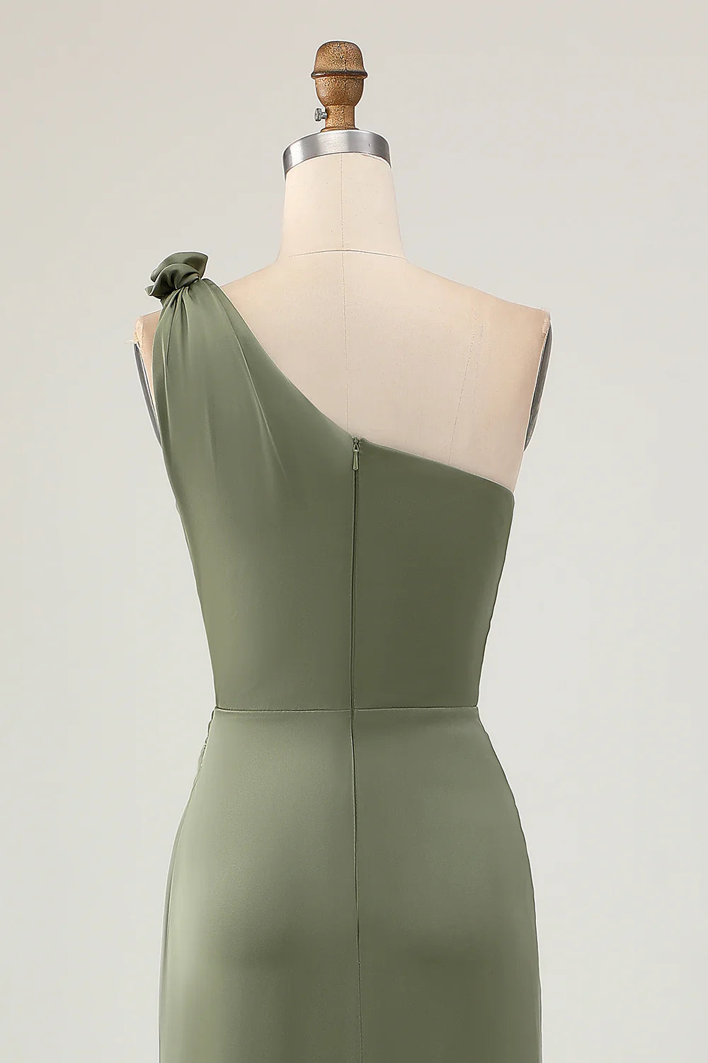 Eucalyptus One Shoulder Pleated Mermaid Slit Long Bridesmaid Dress Eucalyptus Party Dress