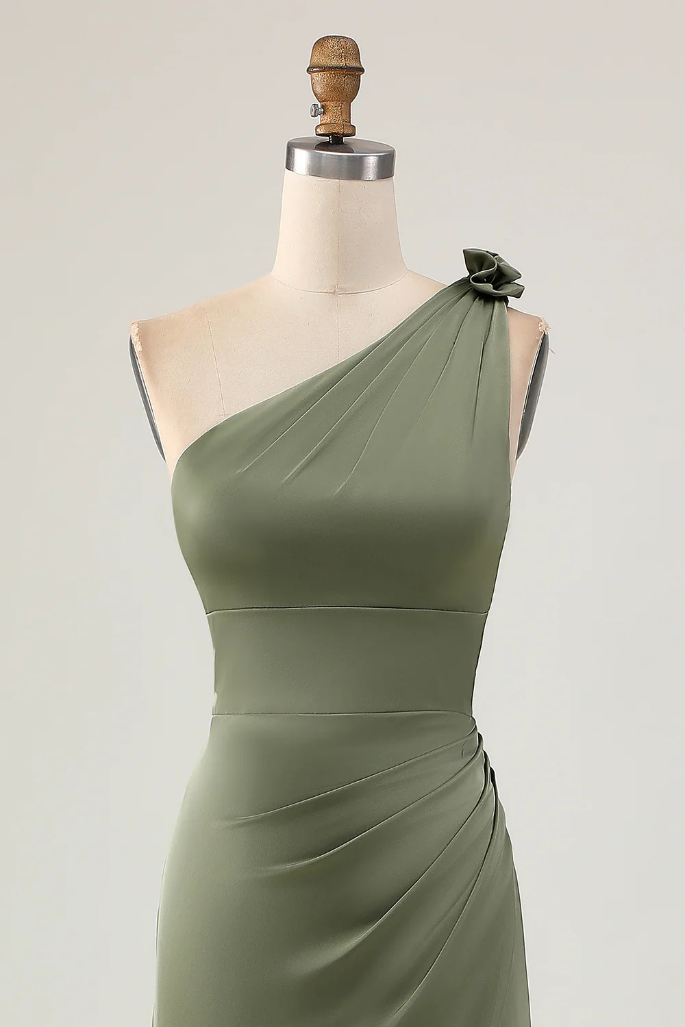 Eucalyptus One Shoulder Pleated Mermaid Slit Long Bridesmaid Dress Eucalyptus Party Dress