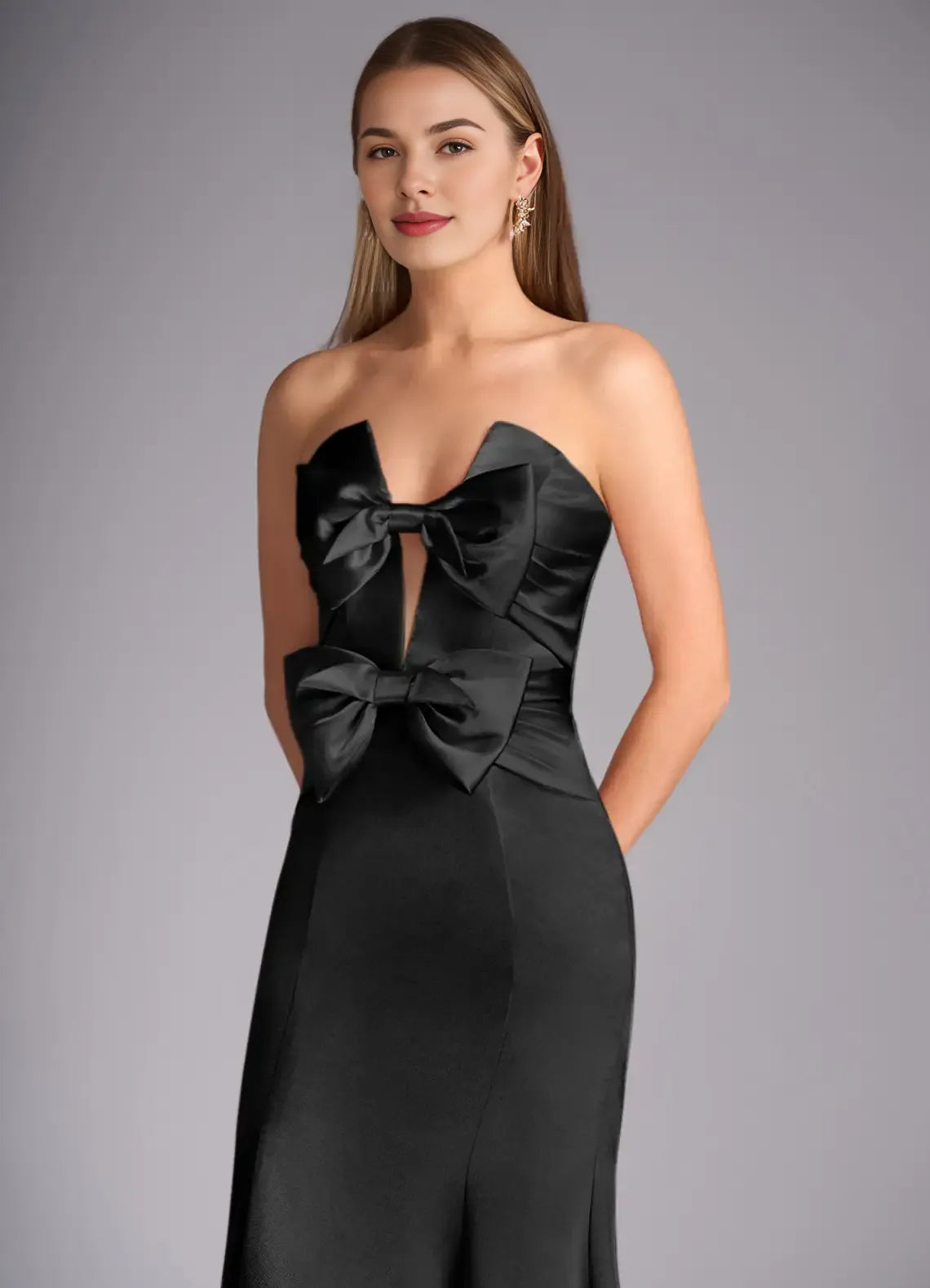Exquisite Tailoring Mermaid Strapless Plunging V-Neck Black Prom Dress With Bow