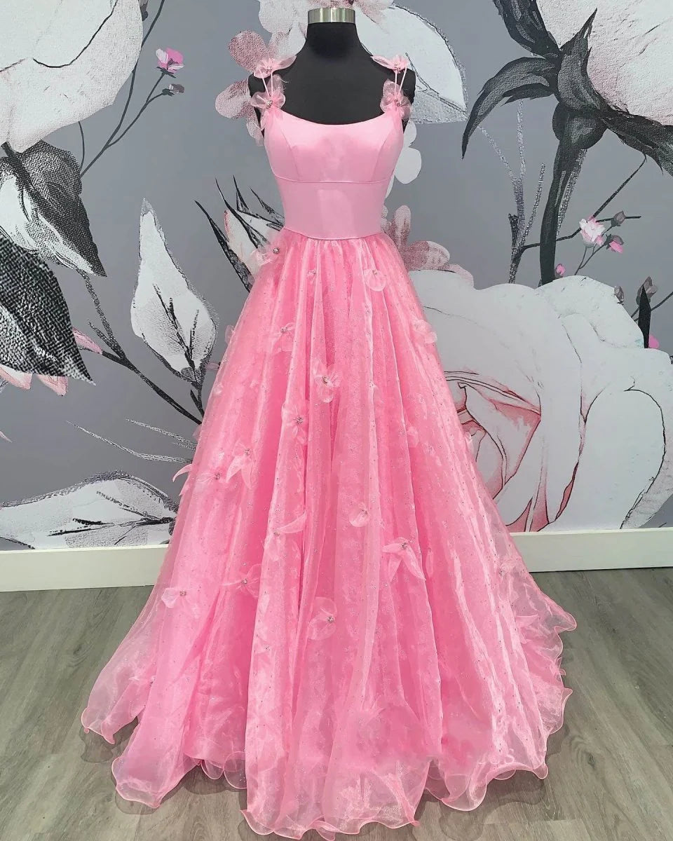 Fairy A Line Spaghetti Straps Sequins Applique Organza Lavender Prom Dress