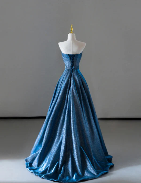 Fairy Blue Sequin Pleated V Neck A Line Sweetheart Long Prom Dresses Discount Long Evening Dresses With Belt