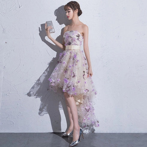Fairy Flowers Tulle High Low Off-the-Shoulder Scoop Party Dress Homecoming Dress