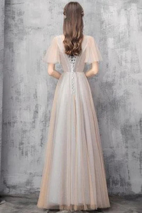 Fairy Tulle Off Shoulder Corset Floor Length Tulle Prom Dress Bridesmaid Dresses With Beaded