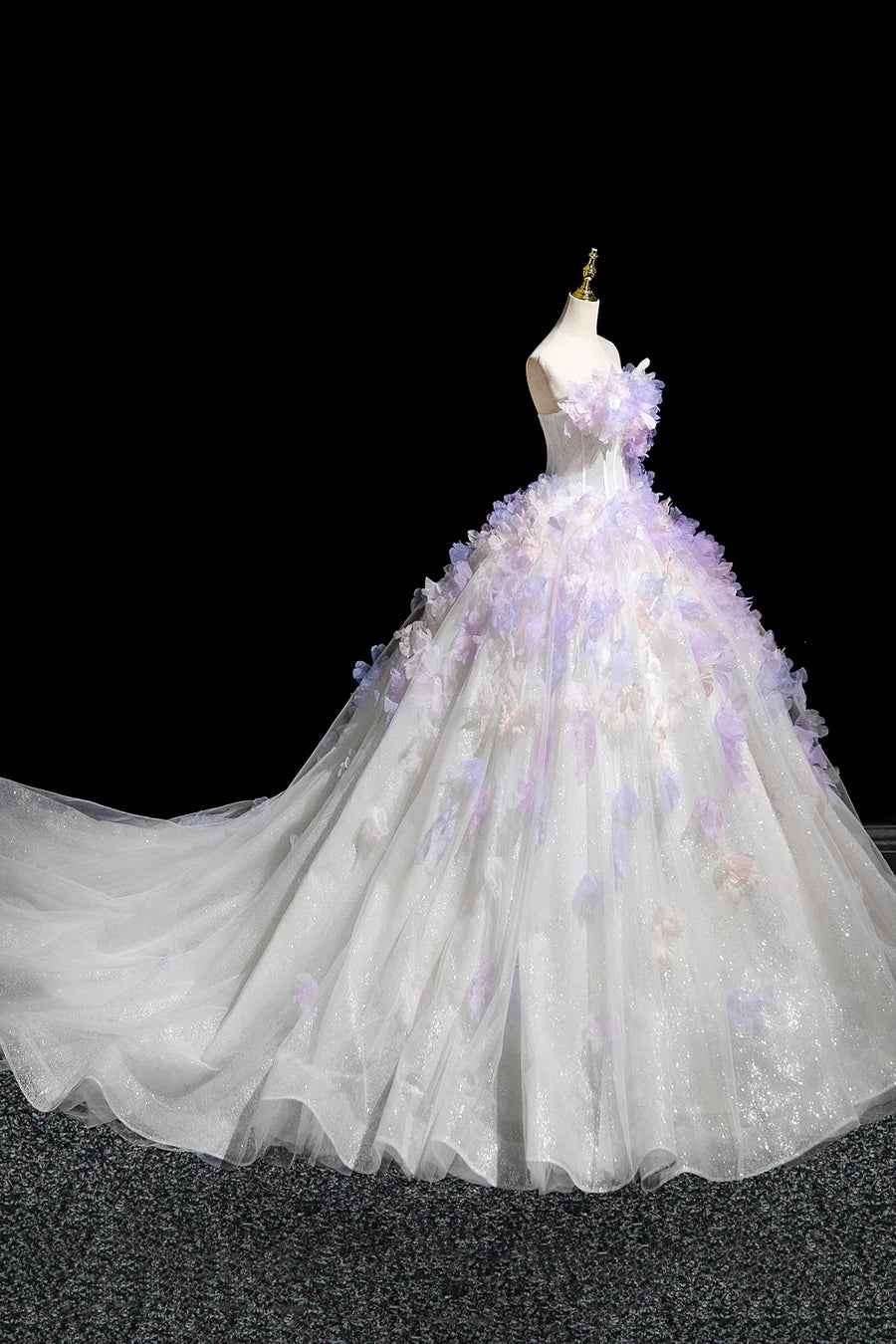 Fairy White Tulle and Lavender Appliques Long Prom Dress Wedding Dress