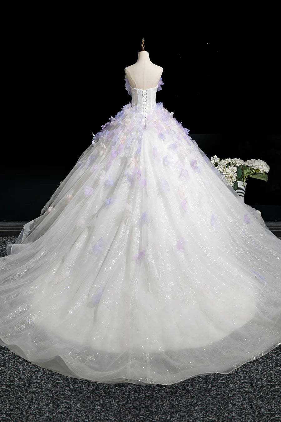Fairy White Tulle and Lavender Appliques Long Prom Dress Wedding Dress