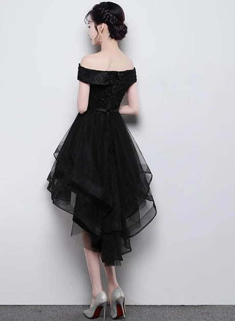 Fashionable Off Shoulder High Low Tulle with Lace Party Dresses Homecoming Dress