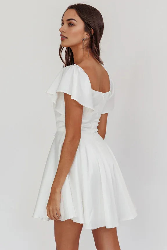Flared Flutter Sleeve Bodycon White Mini Homecoming Dress For Sale