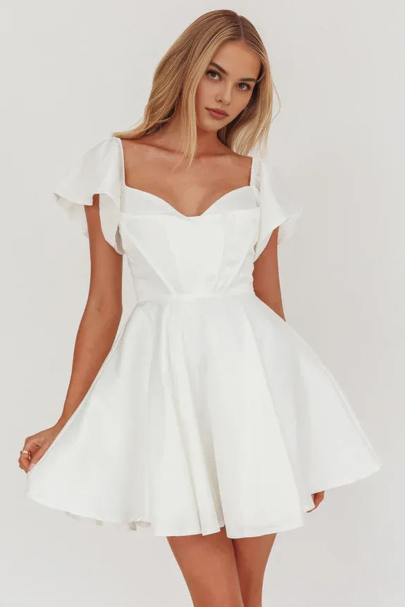 Flared Flutter Sleeve Bodycon White Mini Homecoming Dress For Sale