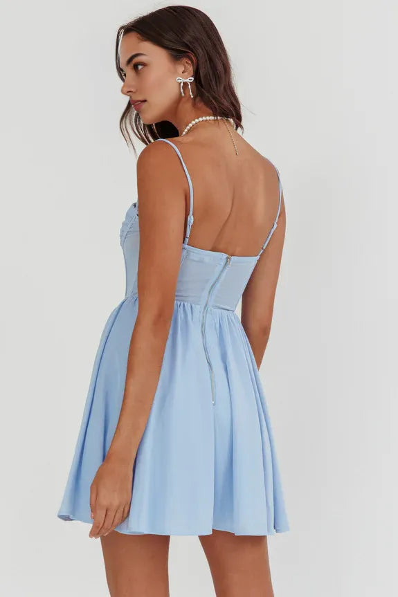 Flared Spaghetti Straps High Bustier Bodycon Powder Blue Mini Homecoming Dress