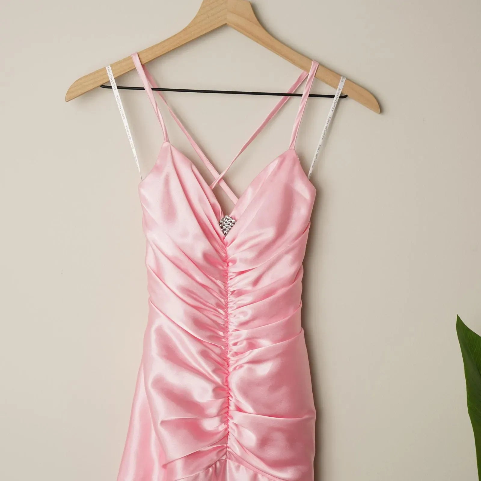 Flirty Mermaid Spaghetti Straps Ruched Pink Tea-Length Prom Dress For Sale