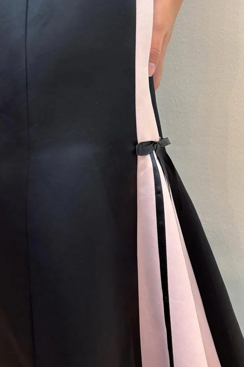 Floor Length Black Strapless Sleeveless A-Line Scoop Satin Long Prom Formal Dress