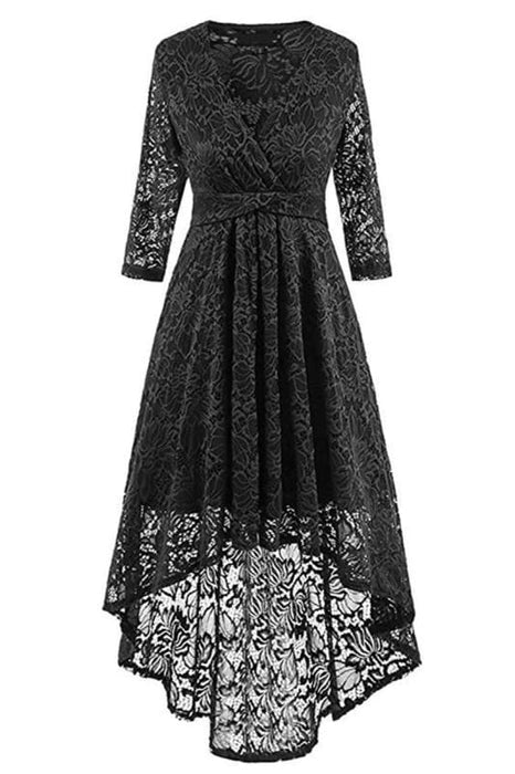 Floral Lace V Neck Long Sleeves Bridesmaid Dress High Low Cocktail Party Dress For Women
