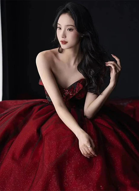 Fluffy Black and Red Long Sleeves Off Shoulder Party Dress Evening Dress Wedding Party Dress