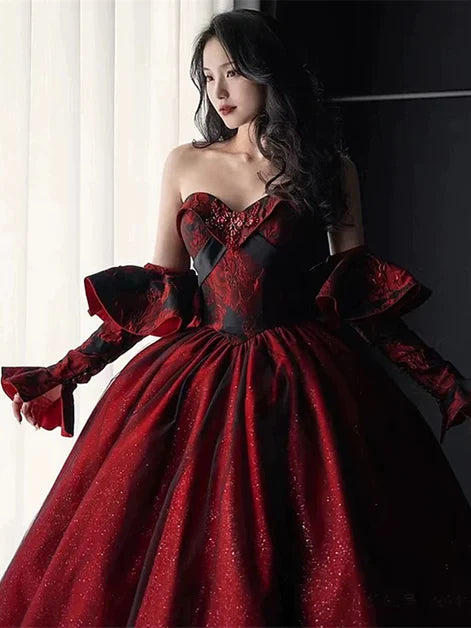 Fluffy Black and Red Long Sleeves Off Shoulder Party Dress Evening Dress Wedding Party Dress
