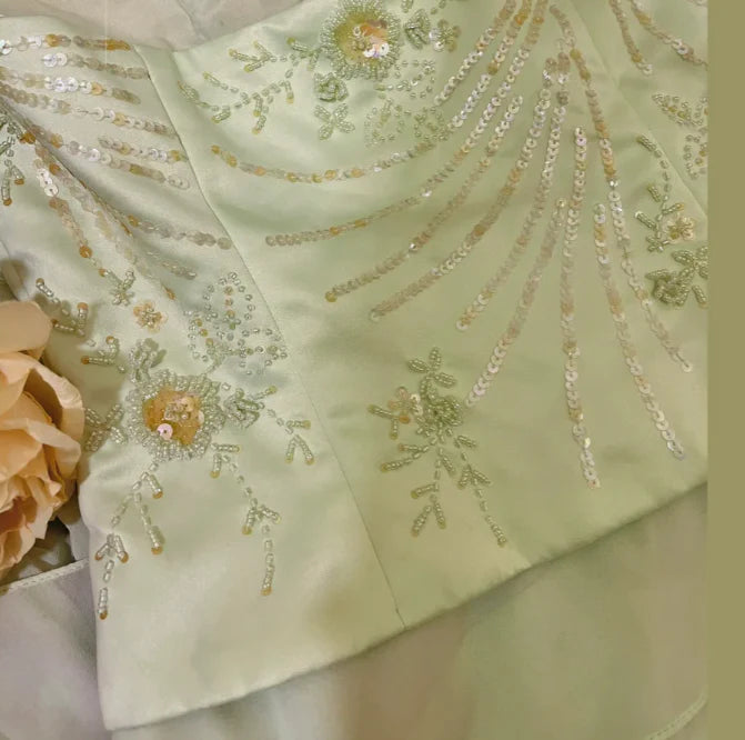 Fresh Green Chiffon Sequins With Neck Halter Beaded Layered Evening Dress Prom Dress