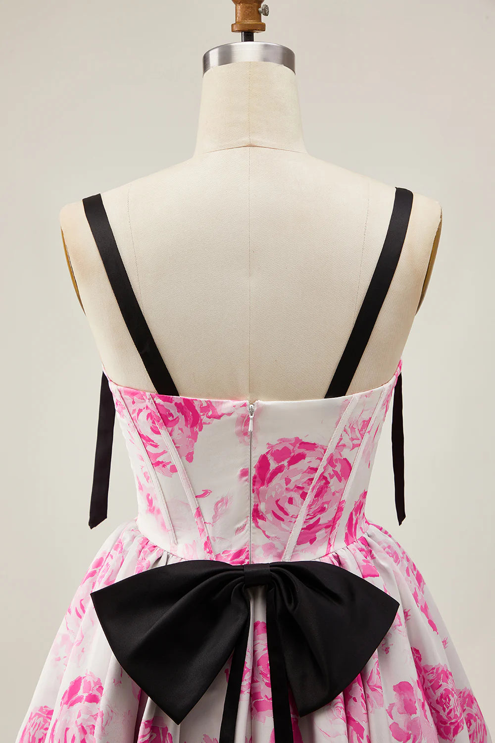 Fuchsia Floral Sweetheart Collar Corset A Line Zipper Back Short Homecoming Dress With Bow