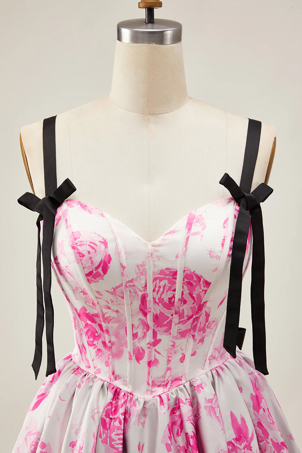 Fuchsia Floral Sweetheart Collar Corset A Line Zipper Back Short Homecoming Dress With Bow
