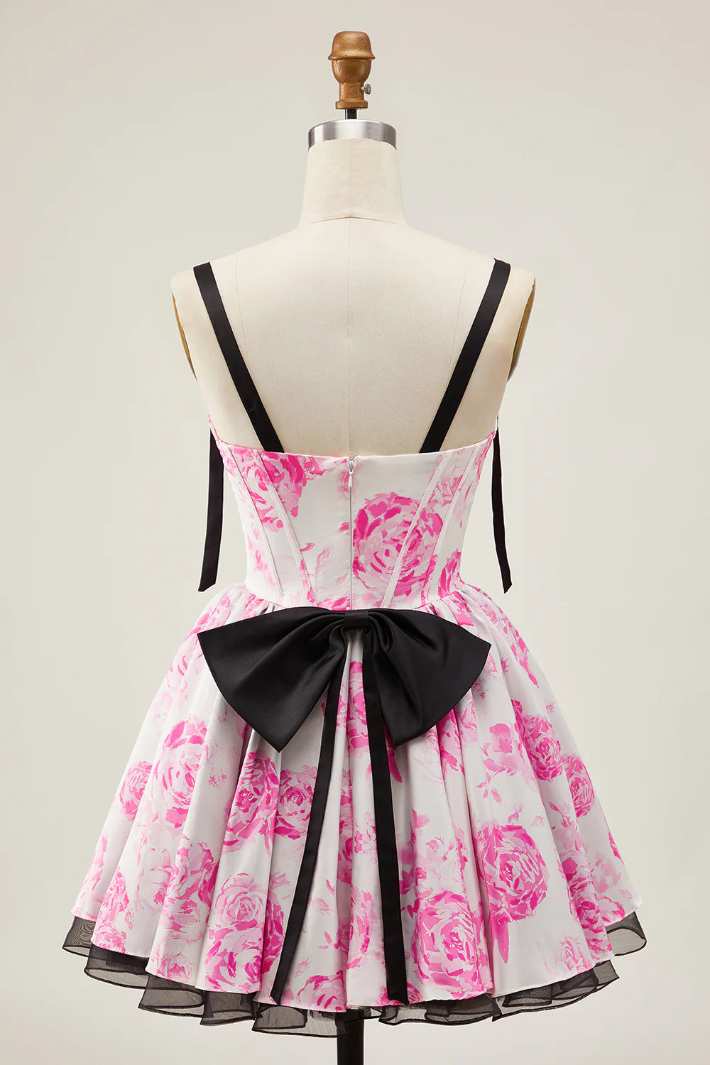 Fuchsia Floral Sweetheart Collar Corset A Line Zipper Back Short Homecoming Dress With Bow