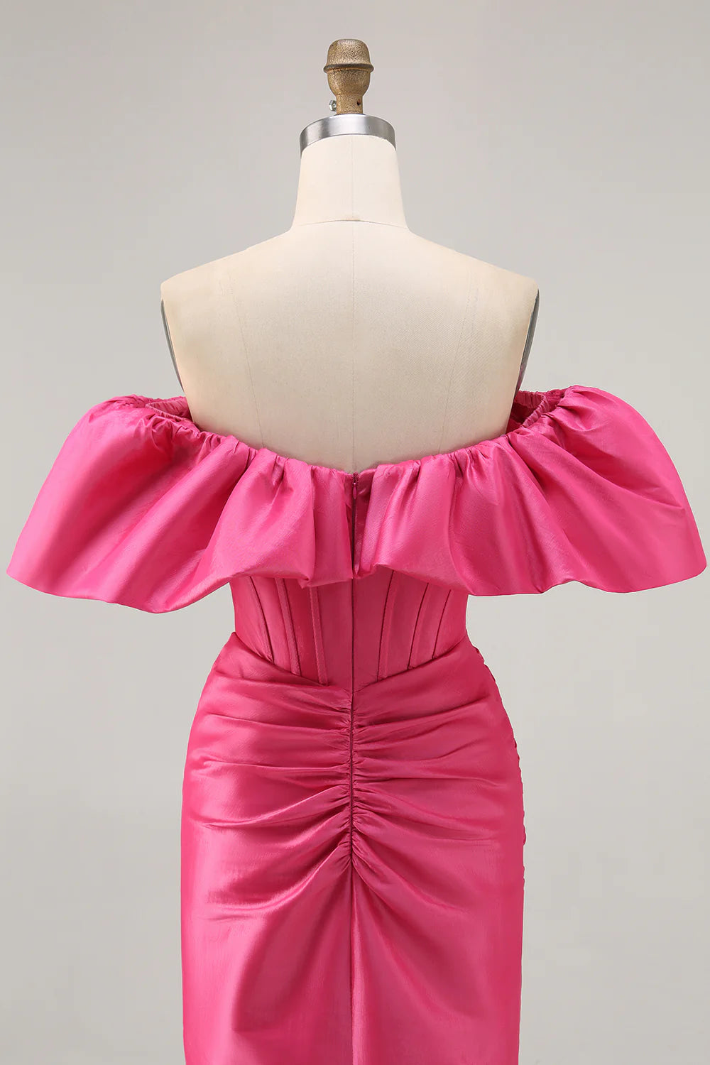 Fuchsia Satin Off The Shoulder Ruffled Pleated Tight Short Homecoming Dress Lovely Party Dress