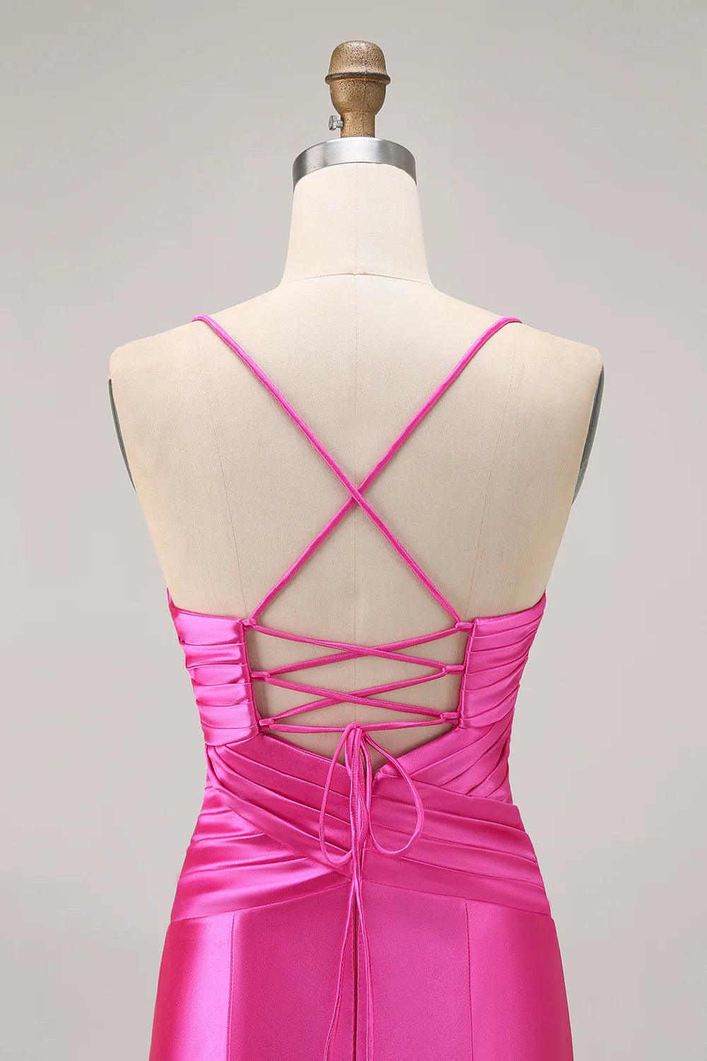 Fuchsia Spaghetti Straps Cut Out Pleated Tight Homecoming Dress Short Party Dress With Bow