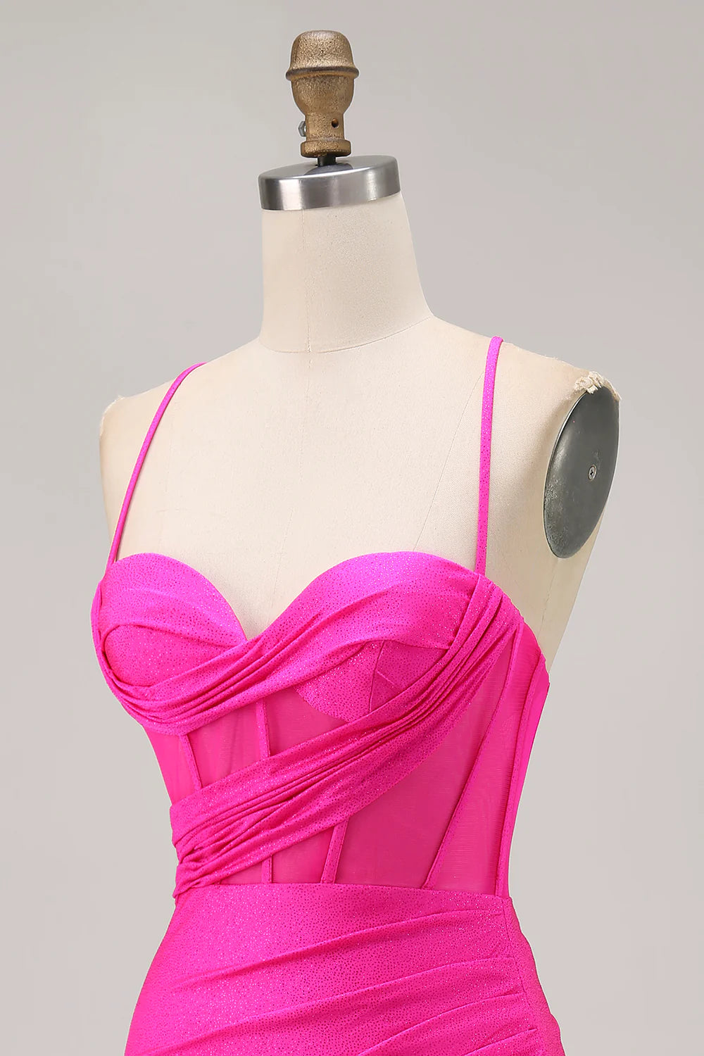 Fuchsia Sweetheart Collar Spaghetti Straps Corset Ruched Tight Short Homecoming Dress