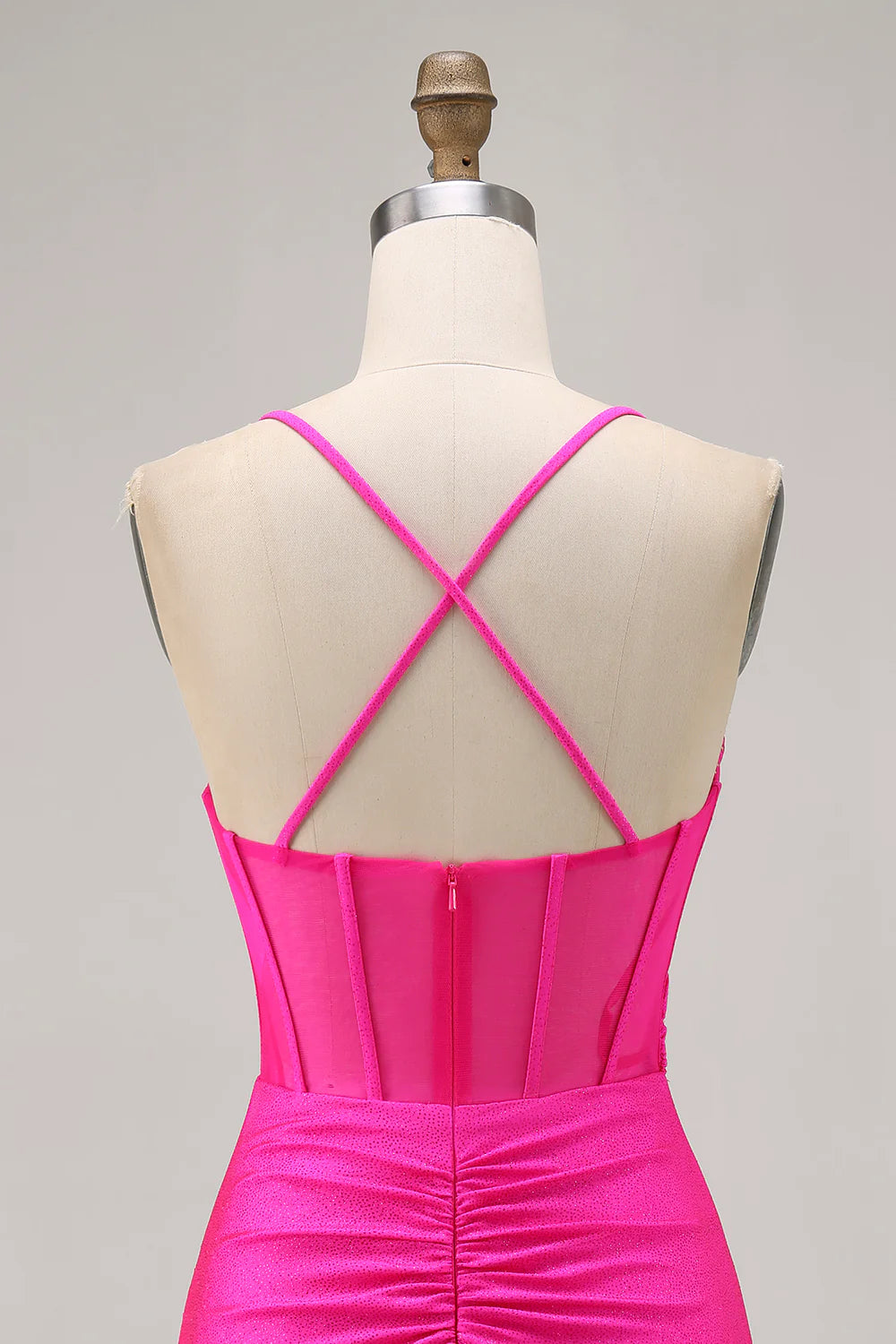 Fuchsia Sweetheart Collar Spaghetti Straps Corset Ruched Tight Short Homecoming Dress