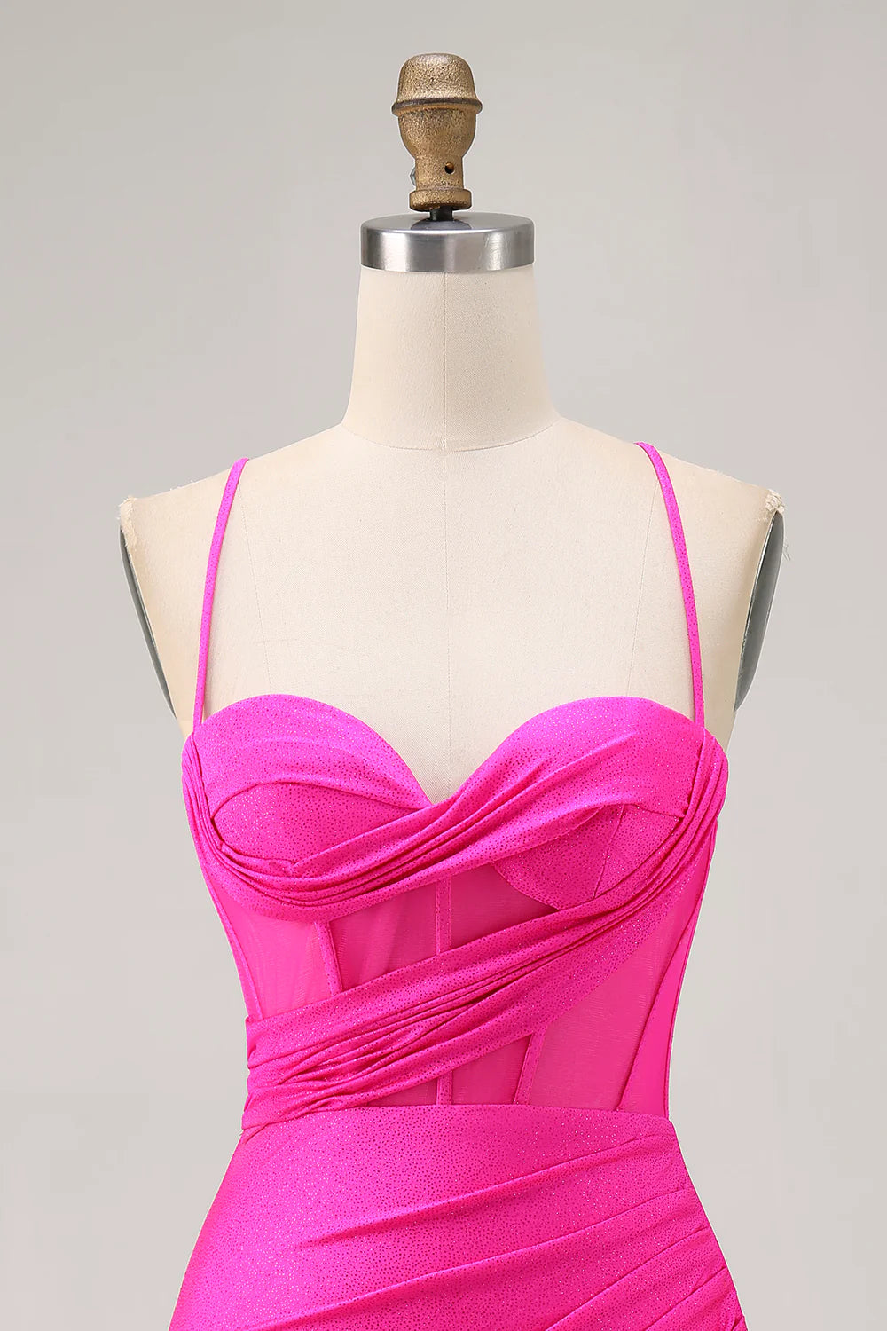 Fuchsia Sweetheart Collar Spaghetti Straps Corset Ruched Tight Short Homecoming Dress