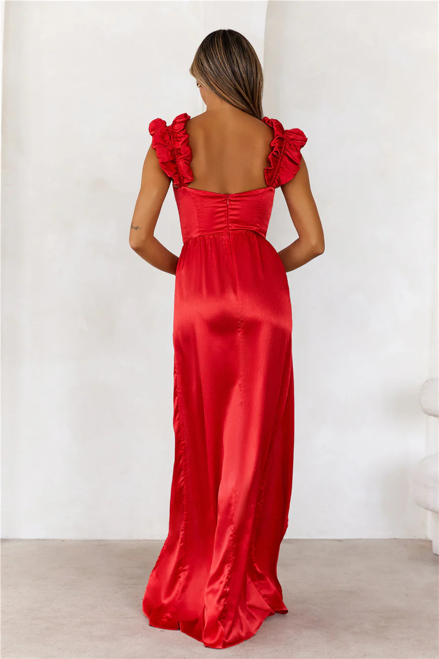 Full Of Charm Sweetheart Neck Red Maxi Prom Dress With Two Front Splits