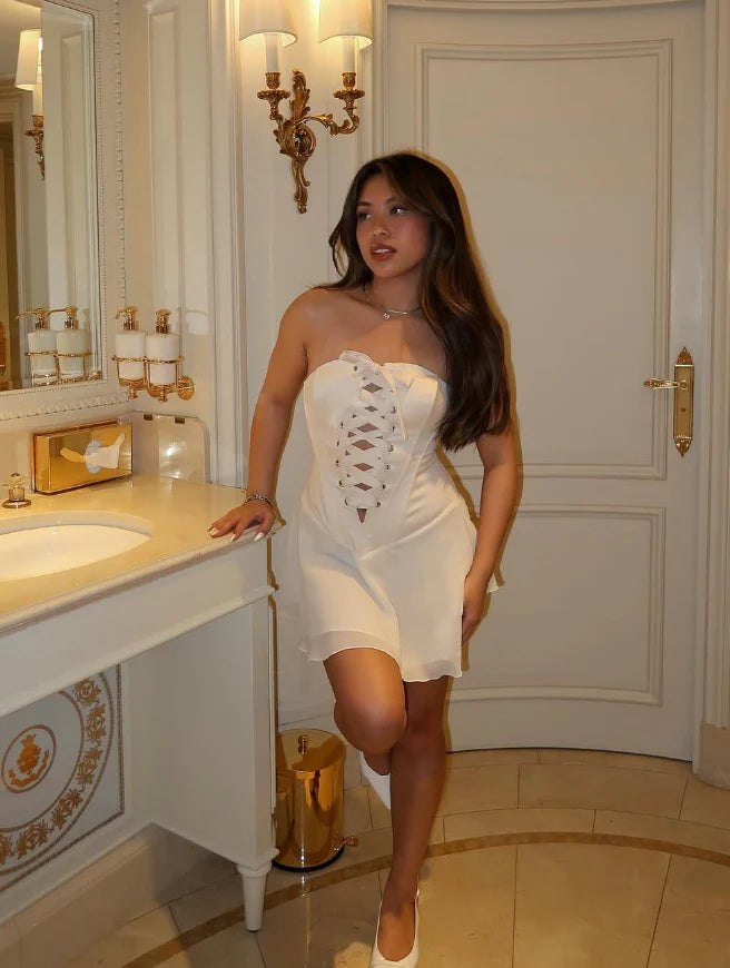 Strapless White Chiffon Short Homecoming Dress Cute A Line Birthday Dress