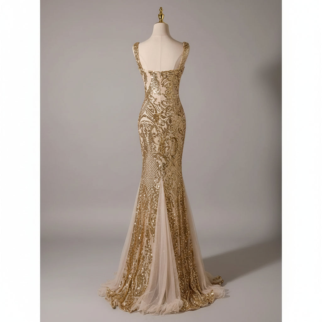 Gallant Mermaid Sweetheart Sequin Evening Dress Gold Floor-Length Prom Dress Custom