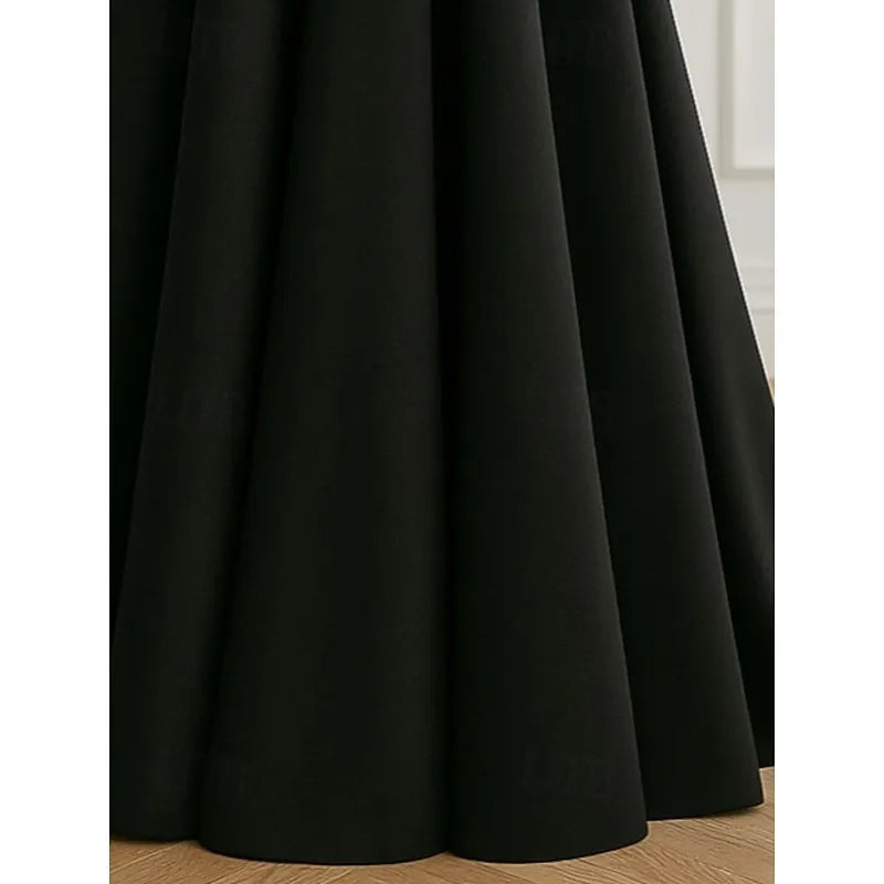Glamorous A-line V-Neck Long Sleeve Lace Appliqué Black Floor-Length Prom Dress With Pocket Ready To Ship