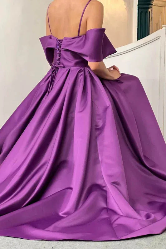Glamorous Ball Gown Off Shoulder Lace-Up Purple Floor-Length Prom Dress For Women