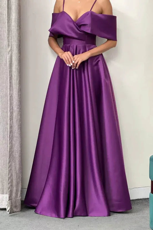Glamorous Ball Gown Off Shoulder Lace-Up Purple Floor-Length Prom Dress For Women