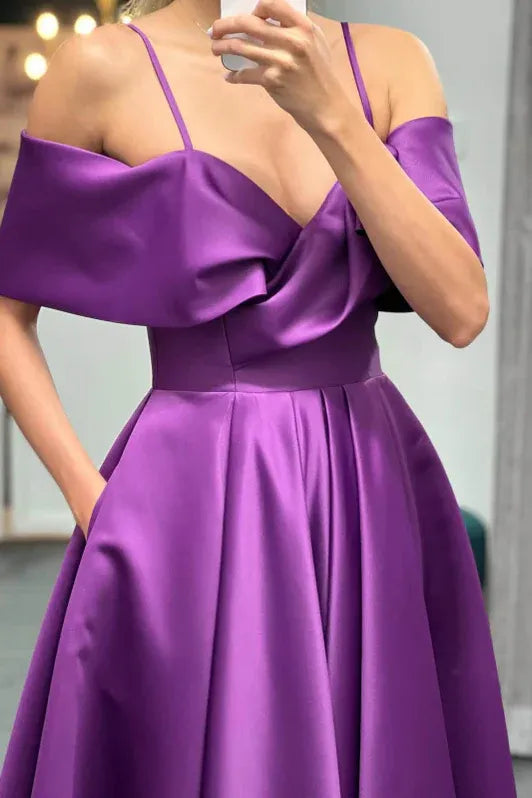 Glamorous Ball Gown Off Shoulder Lace-Up Purple Floor-Length Prom Dress For Women