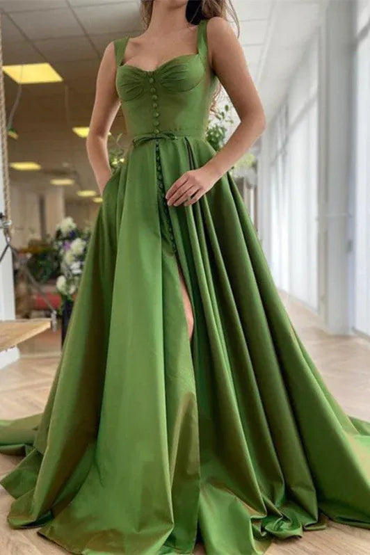 Glamorous Ball Gown Sweetheart Pocketed Olive Green Floor-Length Prom Dress For Women Hot Sale