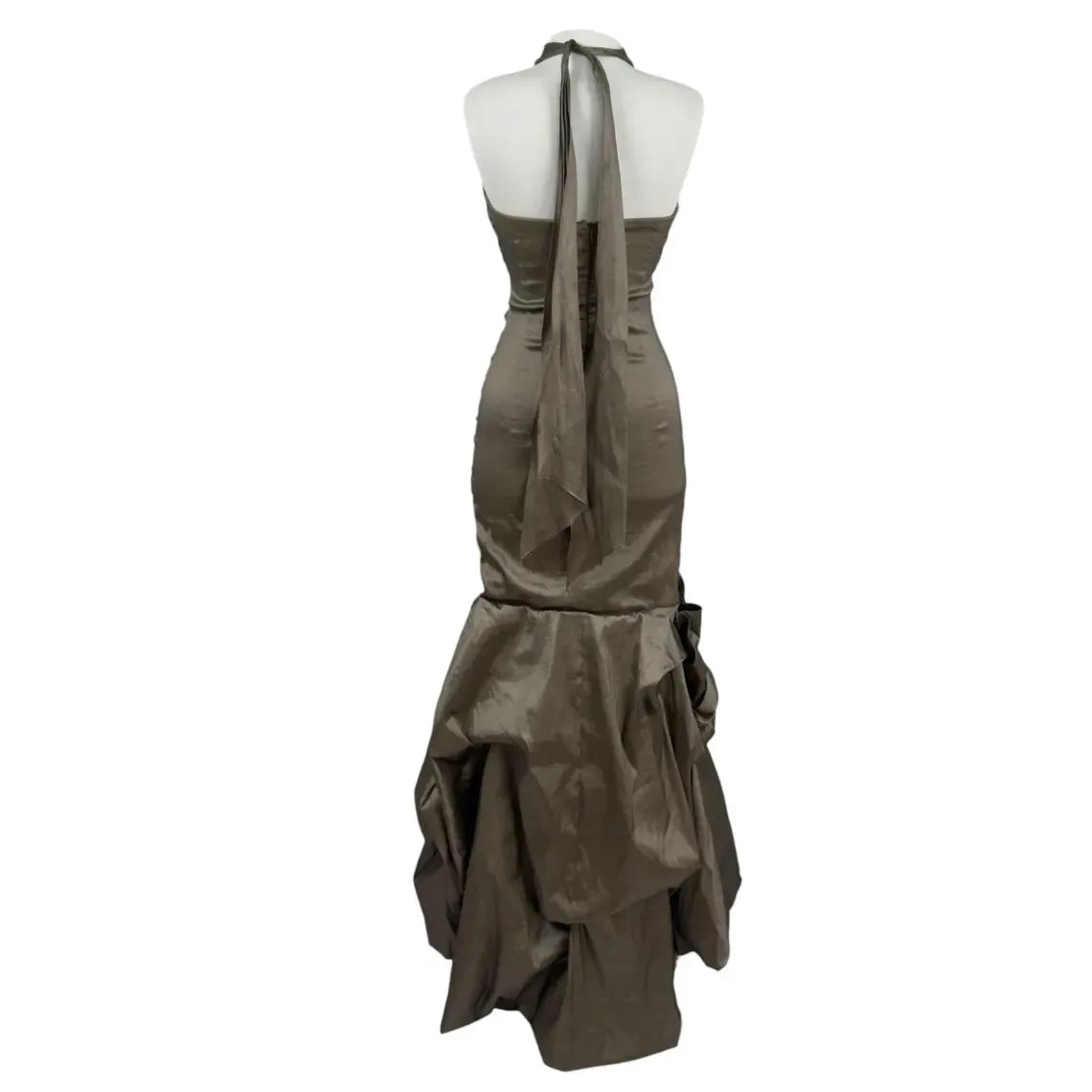 Glamorous Mermaid Halter Ruched 3D Floral Taffeta Bronze Floor-Length Prom Dress