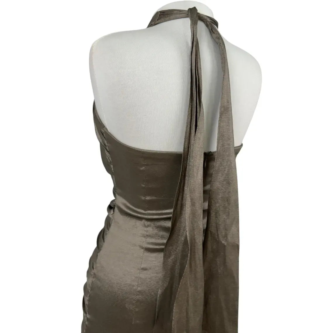 Glamorous Mermaid Halter Ruched 3D Floral Taffeta Bronze Floor-Length Prom Dress