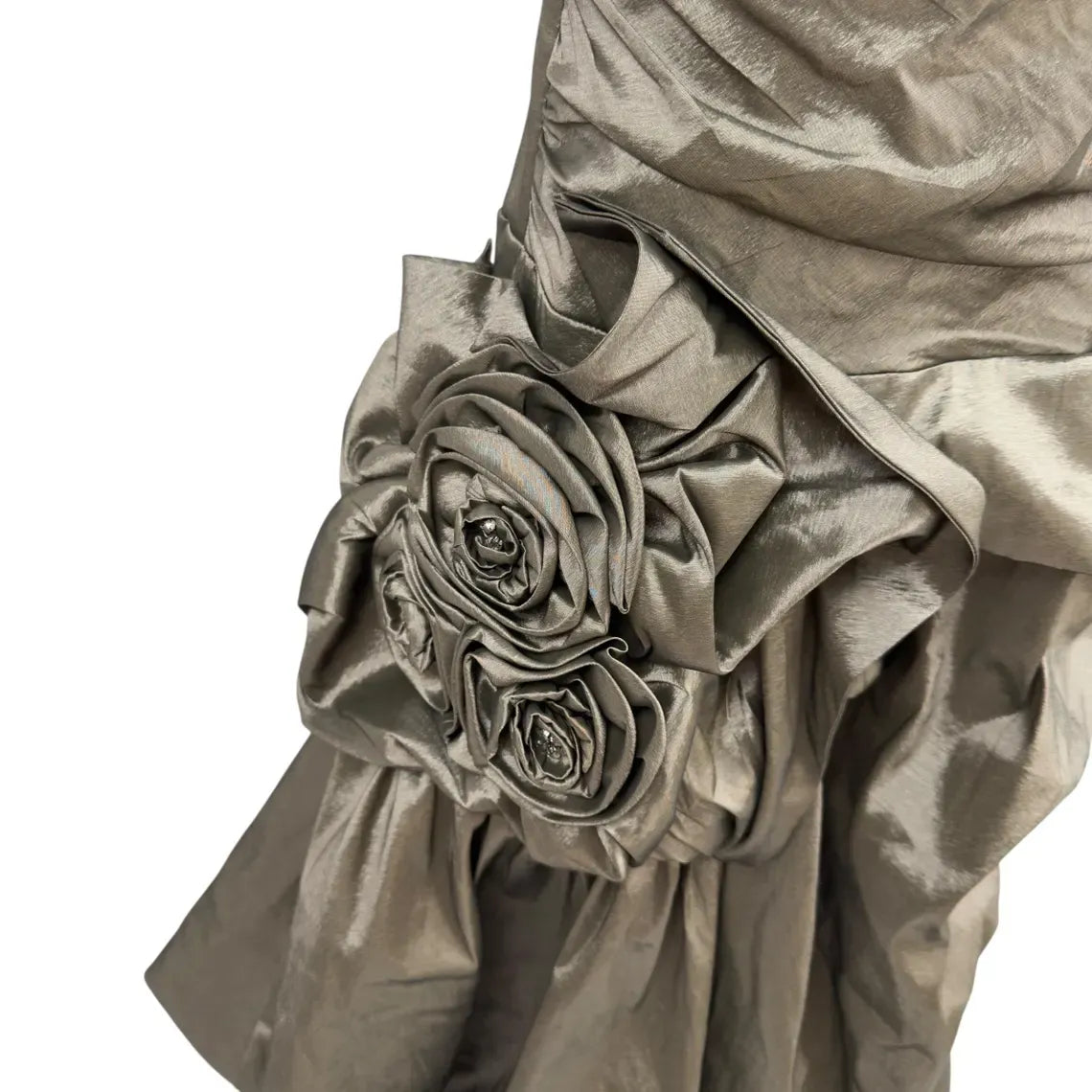 Glamorous Mermaid Halter Ruched 3D Floral Taffeta Bronze Floor-Length Prom Dress