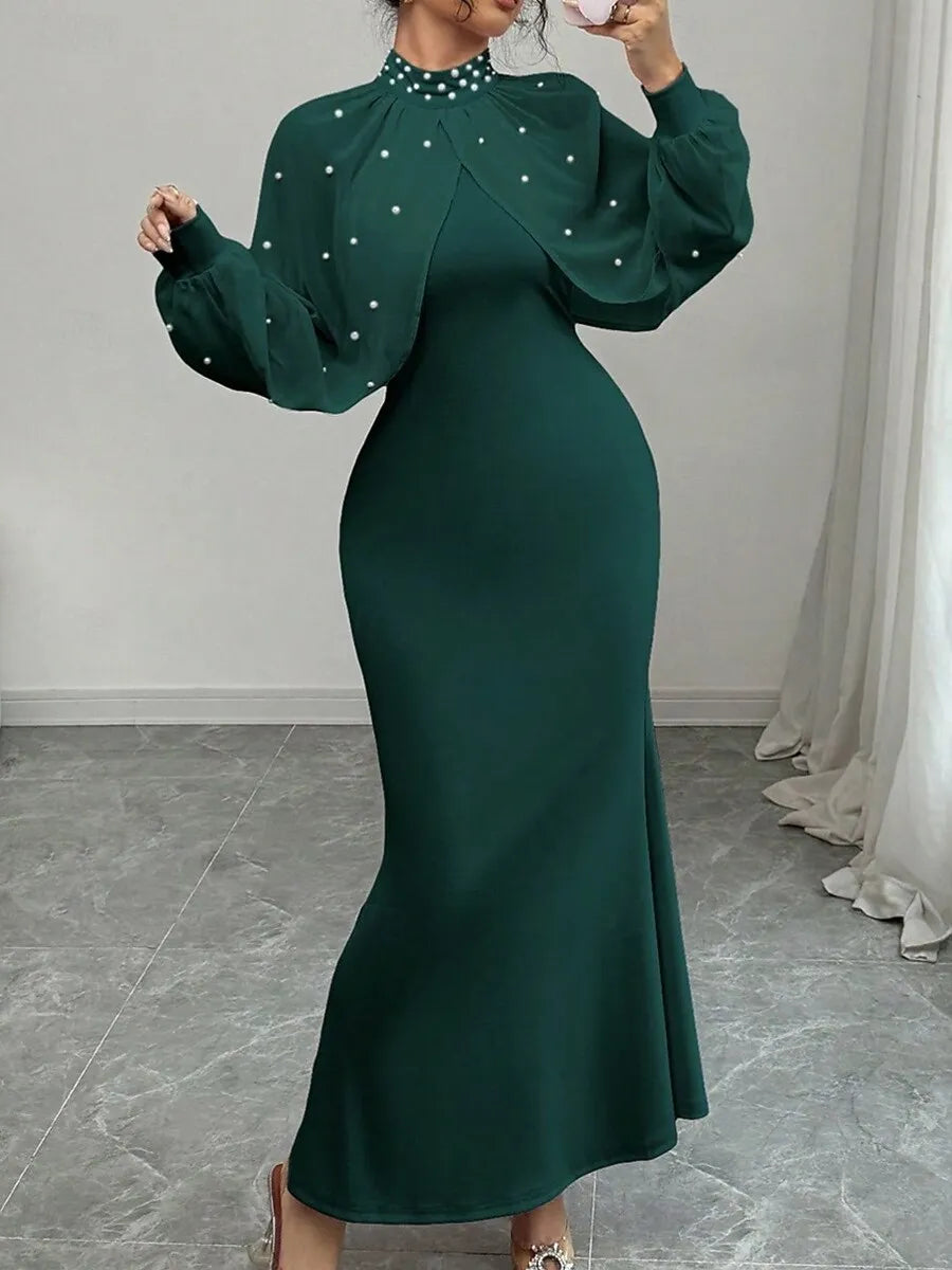Glamorous Mermaid High Neck Long Sleeve Beaded Black Maxi Evening Dress for Women Hot Sale