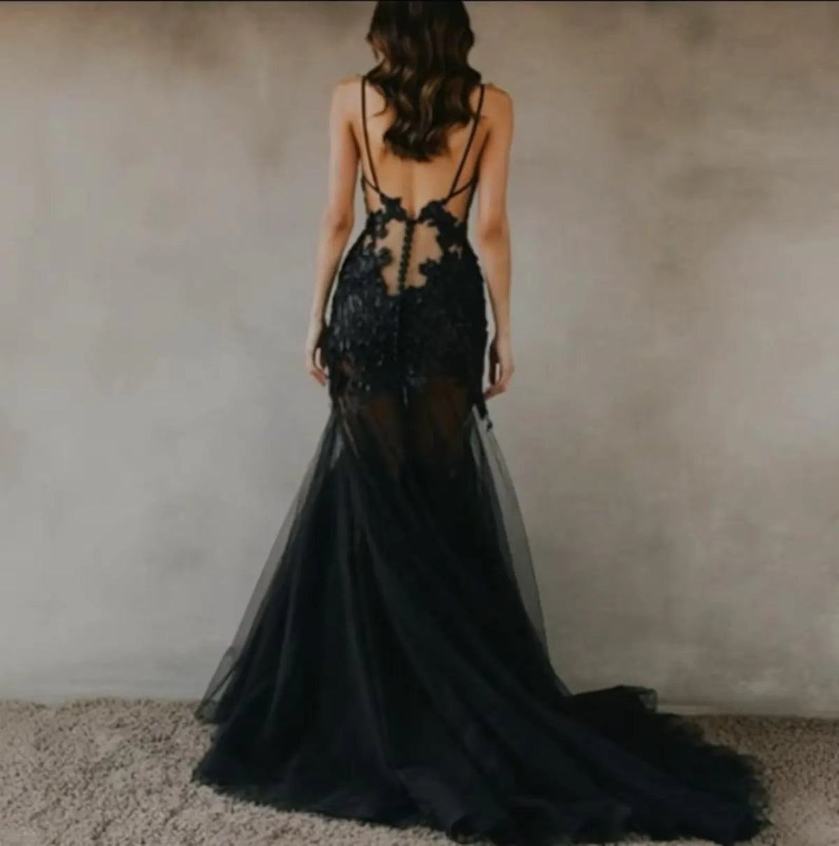 Boho Vintage Gothic Mermaid Spaghetti Strap Black Wedding Dress With T – JIESEN DRESS