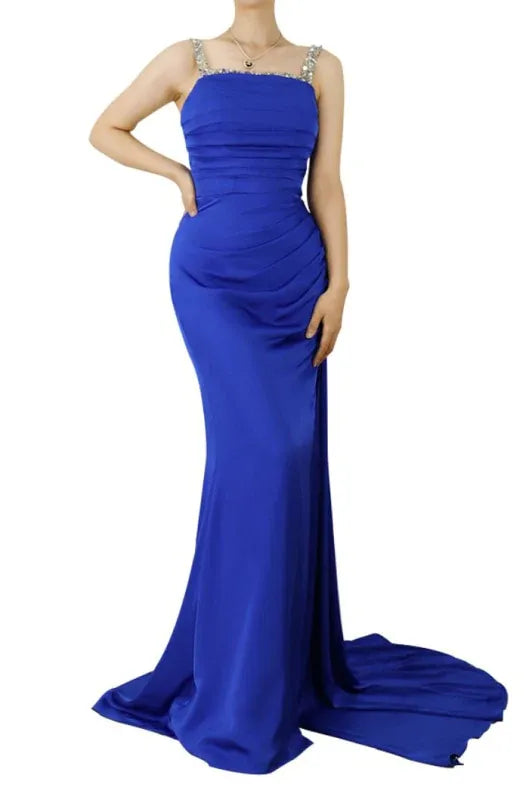 Glamorous Mermaid Square Neck Sequins Royal Blue Floor-Length Prom Dresses