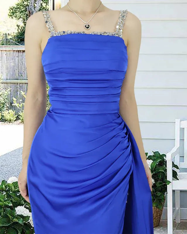Glamorous Mermaid Square Neck Sequins Royal Blue Floor-Length Prom Dresses