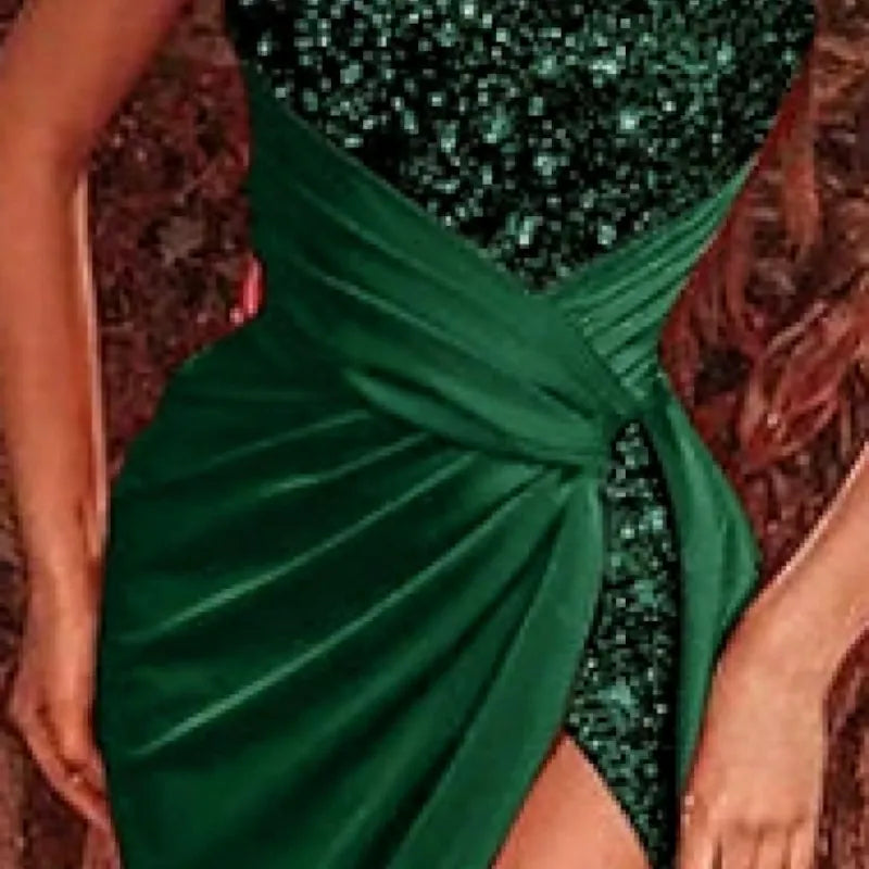 Glamorous Mermaid Strapless Sleeveless Sequin Emerald Green Maxi Evening Dress for Women Hot Sale