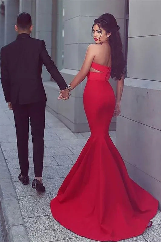 Glamorous Mermaid Sweetheart Cutout Red Evening Dress For Ladies Hot Sale