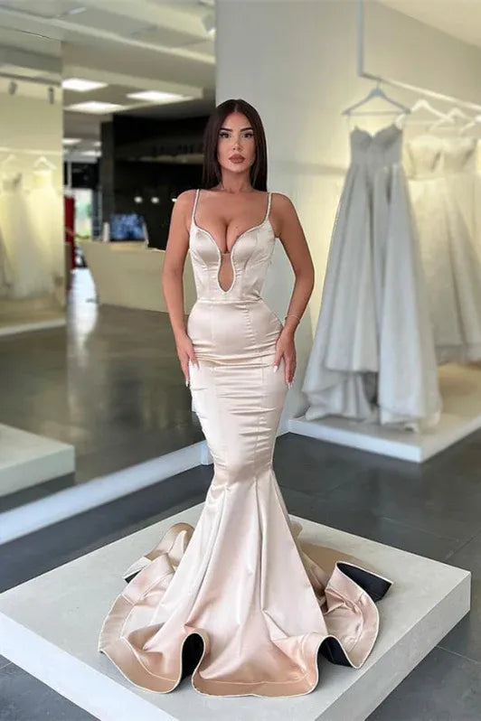 Glamorous Mermaid Sweetheart Sleeveless Rhinestones Champagne Floor-length Evening Dress for Women Ready to Ship