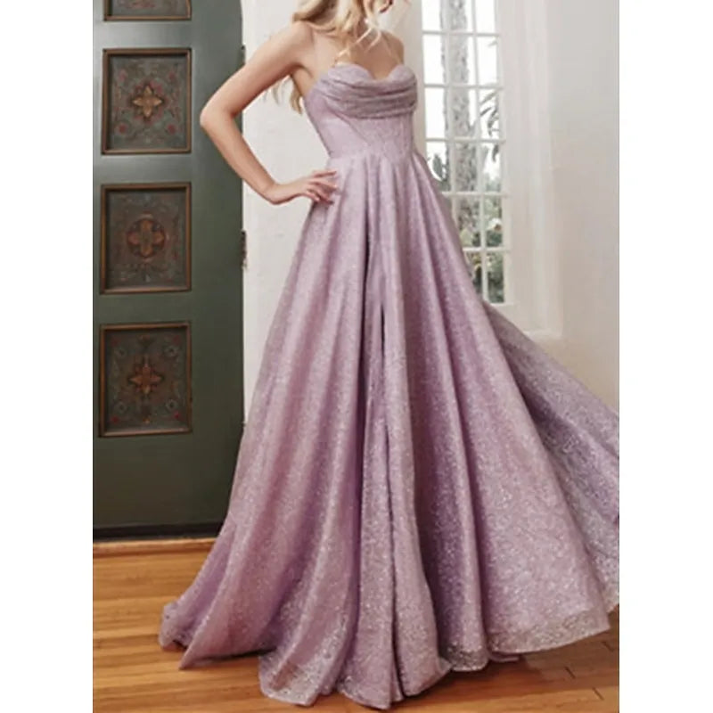Glamorous A-line Sweetheart Sparkly Elegant Champagne Floor Length Prom Dress For Sale