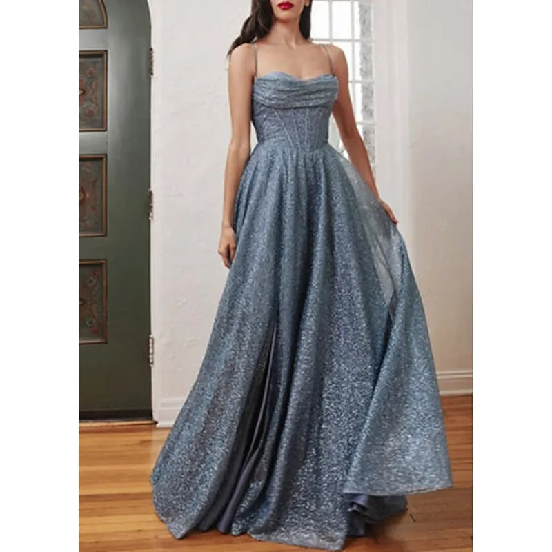 Glamorous A-line Sweetheart Sparkly Elegant Champagne Floor Length Prom Dress For Sale